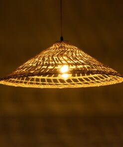 GloboStar® KAIA 02346 Boho Κρεμαστό Φωτιστικό Οροφής Μονόφωτο 1 x E27 AC220-240V IP20 – Φ60 x Υ20cm – Μπεζ Ξύλινο Μπαμπού Πλέγμα Καμπάνα – 5 Χρόνια Εγγύηση