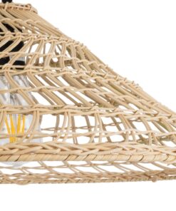 GloboStar® KAIA 02346 Boho Κρεμαστό Φωτιστικό Οροφής Μονόφωτο 1 x E27 AC220-240V IP20 – Φ60 x Υ20cm – Μπεζ Ξύλινο Μπαμπού Πλέγμα Καμπάνα – 5 Χρόνια Εγγύηση