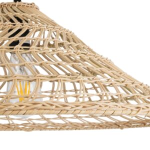 GloboStar® KAIA 02346 Boho Κρεμαστό Φωτιστικό Οροφής Μονόφωτο 1 x E27 AC220-240V IP20 – Φ60 x Υ20cm – Μπεζ Ξύλινο Μπαμπού Πλέγμα Καμπάνα – 5 Χρόνια Εγγύηση