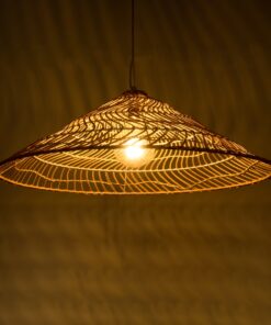 GloboStar® KAIA 02347 Boho Κρεμαστό Φωτιστικό Οροφής Μονόφωτο 1 x E27 AC220-240V IP20 – Φ80 x Υ26cm – Μπεζ Ξύλινο Μπαμπού Πλέγμα Καμπάνα – 5 Χρόνια Εγγύηση