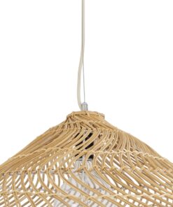GloboStar® KAIA 02347 Boho Κρεμαστό Φωτιστικό Οροφής Μονόφωτο 1 x E27 AC220-240V IP20 – Φ80 x Υ26cm – Μπεζ Ξύλινο Μπαμπού Πλέγμα Καμπάνα – 5 Χρόνια Εγγύηση