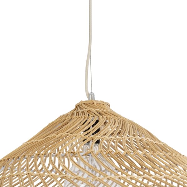 GloboStar® KAIA 02347 Boho Κρεμαστό Φωτιστικό Οροφής Μονόφωτο 1 x E27 AC220-240V IP20 – Φ80 x Υ26cm – Μπεζ Ξύλινο Μπαμπού Πλέγμα Καμπάνα – 5 Χρόνια Εγγύηση