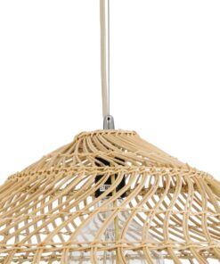 GloboStar® KAIA 02348 Boho Κρεμαστό Φωτιστικό Οροφής Μονόφωτο 1 x E27 AC220-240V IP20 – Φ100 x Υ30cm – Μπεζ Ξύλινο Μπαμπού Πλέγμα Καμπάνα – 5 Χρόνια Εγγύηση