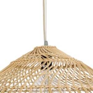 GloboStar® KAIA 02348 Boho Κρεμαστό Φωτιστικό Οροφής Μονόφωτο 1 x E27 AC220-240V IP20 – Φ100 x Υ30cm – Μπεζ Ξύλινο Μπαμπού Πλέγμα Καμπάνα – 5 Χρόνια Εγγύηση