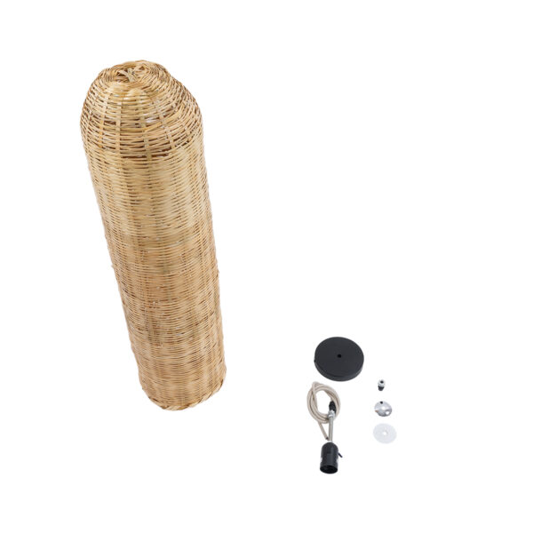 GloboStar® WAIKIKI 02349 Boho Κρεμαστό Φωτιστικό Οροφής Μονόφωτο 1 x E27 AC220-240V IP20 – Φ20 x Υ80cm – Μπεζ Ξύλινο Μπαμπού Καμπάνα