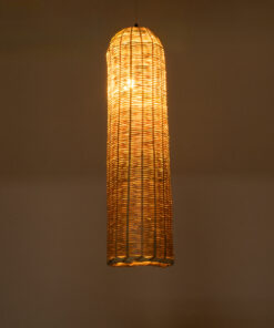 GloboStar® WAIKIKI 02349 Boho Κρεμαστό Φωτιστικό Οροφής Μονόφωτο 1 x E27 AC220-240V IP20 – Φ20 x Υ80cm – Μπεζ Ξύλινο Μπαμπού Καμπάνα