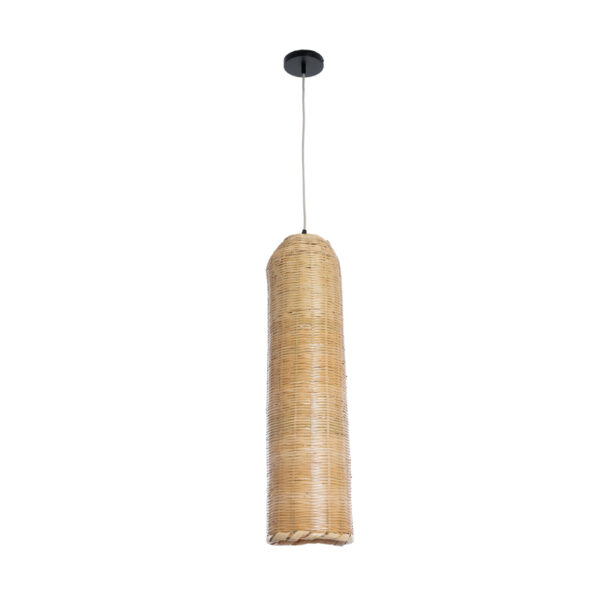 GloboStar® WAIKIKI 02349 Boho Κρεμαστό Φωτιστικό Οροφής Μονόφωτο 1 x E27 AC220-240V IP20 – Φ20 x Υ80cm – Μπεζ Ξύλινο Μπαμπού Καμπάνα