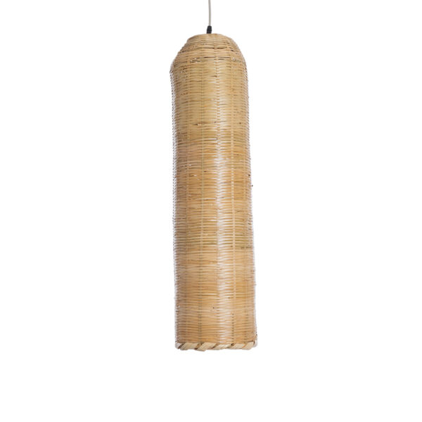 GloboStar® WAIKIKI 02349 Boho Κρεμαστό Φωτιστικό Οροφής Μονόφωτο 1 x E27 AC220-240V IP20 – Φ20 x Υ80cm – Μπεζ Ξύλινο Μπαμπού Καμπάνα