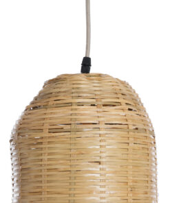 GloboStar® WAIKIKI 02349 Boho Κρεμαστό Φωτιστικό Οροφής Μονόφωτο 1 x E27 AC220-240V IP20 – Φ20 x Υ80cm – Μπεζ Ξύλινο Μπαμπού Καμπάνα