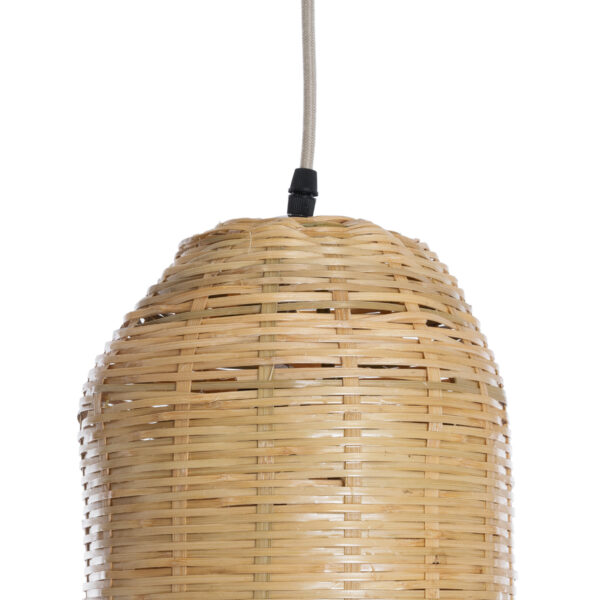 GloboStar® WAIKIKI 02349 Boho Κρεμαστό Φωτιστικό Οροφής Μονόφωτο 1 x E27 AC220-240V IP20 – Φ20 x Υ80cm – Μπεζ Ξύλινο Μπαμπού Καμπάνα