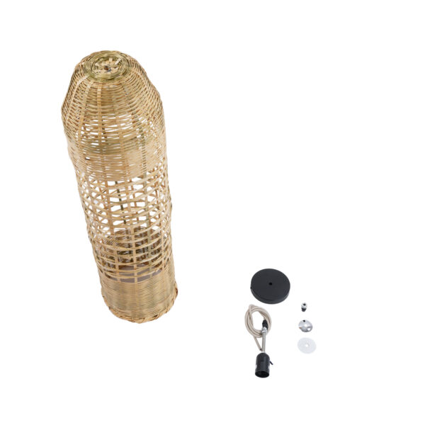 GloboStar® WAIKIKI 02350 Boho Κρεμαστό Φωτιστικό Οροφής Μονόφωτο 1 x E27 AC220-240V IP20 – Φ20 x Υ80cm – Μπεζ Ξύλινο Μπαμπού Πλέγμα Καμπάνα