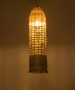 GloboStar® WAIKIKI 02350 Boho Κρεμαστό Φωτιστικό Οροφής Μονόφωτο 1 x E27 AC220-240V IP20 – Φ20 x Υ80cm – Μπεζ Ξύλινο Μπαμπού Πλέγμα Καμπάνα