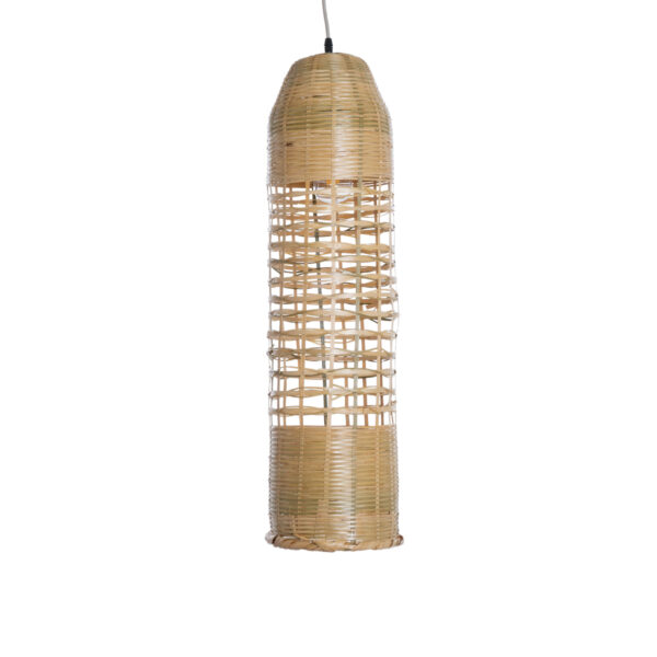 GloboStar® WAIKIKI 02350 Boho Κρεμαστό Φωτιστικό Οροφής Μονόφωτο 1 x E27 AC220-240V IP20 – Φ20 x Υ80cm – Μπεζ Ξύλινο Μπαμπού Πλέγμα Καμπάνα
