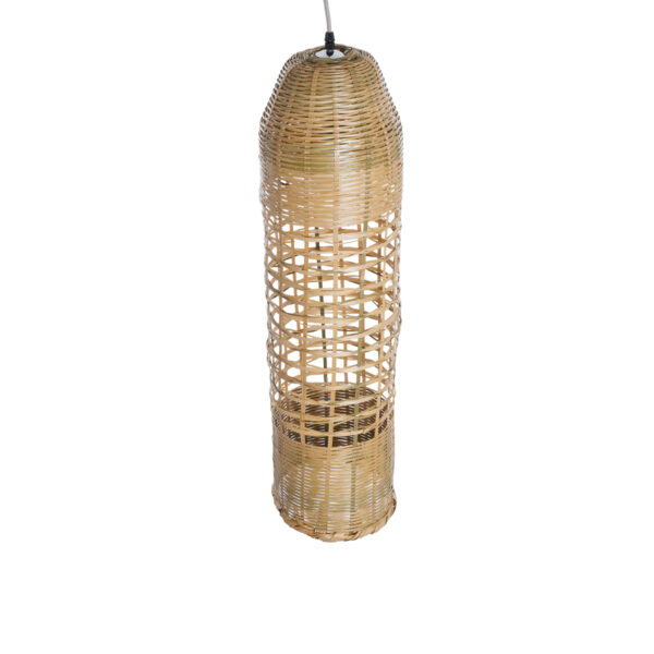 GloboStar® WAIKIKI 02350 Boho Κρεμαστό Φωτιστικό Οροφής Μονόφωτο 1 x E27 AC220-240V IP20 – Φ20 x Υ80cm – Μπεζ Ξύλινο Μπαμπού Πλέγμα Καμπάνα