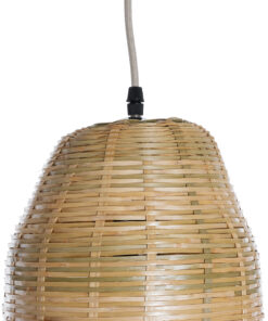 GloboStar® WAIKIKI 02350 Boho Κρεμαστό Φωτιστικό Οροφής Μονόφωτο 1 x E27 AC220-240V IP20 – Φ20 x Υ80cm – Μπεζ Ξύλινο Μπαμπού Πλέγμα Καμπάνα