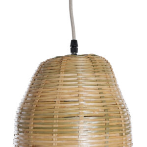 GloboStar® WAIKIKI 02350 Boho Κρεμαστό Φωτιστικό Οροφής Μονόφωτο 1 x E27 AC220-240V IP20 – Φ20 x Υ80cm – Μπεζ Ξύλινο Μπαμπού Πλέγμα Καμπάνα