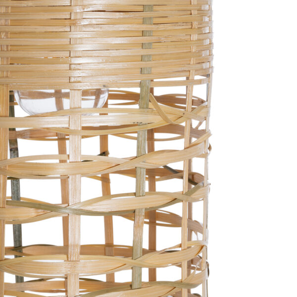 GloboStar® WAIKIKI 02350 Boho Κρεμαστό Φωτιστικό Οροφής Μονόφωτο 1 x E27 AC220-240V IP20 – Φ20 x Υ80cm – Μπεζ Ξύλινο Μπαμπού Πλέγμα Καμπάνα