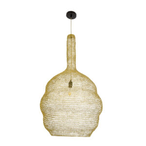 GloboStar® KENTUCKY 02357 Vintage Κρεμαστό Φωτιστικό Οροφής Μονόφωτο 1 x E27 AC220-240V IP20 – Φ60 x Υ90cm – Χρυσό Μεταλλικό Πλέγμα