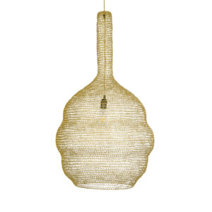 GloboStar® KENTUCKY 02357 Vintage Κρεμαστό Φωτιστικό Οροφής Μονόφωτο 1 x E27 AC220-240V IP20 – Φ60 x Υ90cm – Χρυσό Μεταλλικό Πλέγμα