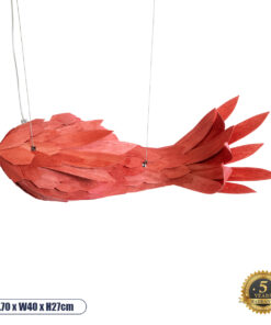 GloboStar® GOURAMI 02360 Boho Κρεμαστό Φωτιστικό Οροφής Μονόφωτο 1 x E27 AC220-240V IP20 – Μ70 x Π40 x Υ27cm – Κόκκινο Λεπτό Φύλλο Ξύλου Πλέγμα