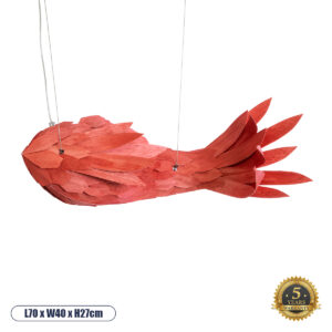 GloboStar® GOURAMI 02360 Boho Κρεμαστό Φωτιστικό Οροφής Μονόφωτο 1 x E27 AC220-240V IP20 – Μ70 x Π40 x Υ27cm – Κόκκινο Λεπτό Φύλλο Ξύλου Πλέγμα