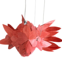 GloboStar® GOURAMI 02360 Boho Κρεμαστό Φωτιστικό Οροφής Μονόφωτο 1 x E27 AC220-240V IP20 – Μ70 x Π40 x Υ27cm – Κόκκινο Λεπτό Φύλλο Ξύλου Πλέγμα