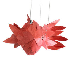 GloboStar® GOURAMI 02360 Boho Κρεμαστό Φωτιστικό Οροφής Μονόφωτο 1 x E27 AC220-240V IP20 – Μ70 x Π40 x Υ27cm – Κόκκινο Λεπτό Φύλλο Ξύλου Πλέγμα