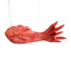 GloboStar® GOURAMI 02360 Boho Κρεμαστό Φωτιστικό Οροφής Μονόφωτο 1 x E27 AC220-240V IP20 – Μ70 x Π40 x Υ27cm – Κόκκινο Λεπτό Φύλλο Ξύλου Πλέγμα