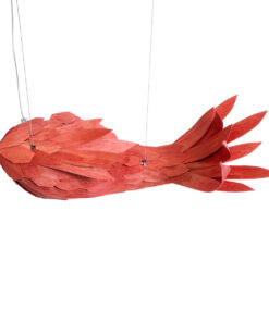 GloboStar® GOURAMI 02360 Boho Κρεμαστό Φωτιστικό Οροφής Μονόφωτο 1 x E27 AC220-240V IP20 – Μ70 x Π40 x Υ27cm – Κόκκινο Λεπτό Φύλλο Ξύλου Πλέγμα