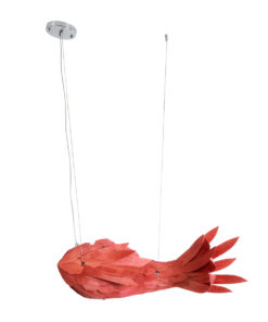 GloboStar® GOURAMI 02360 Boho Κρεμαστό Φωτιστικό Οροφής Μονόφωτο 1 x E27 AC220-240V IP20 – Μ70 x Π40 x Υ27cm – Κόκκινο Λεπτό Φύλλο Ξύλου Πλέγμα