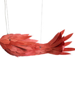 GloboStar® GOURAMI 02360 Boho Κρεμαστό Φωτιστικό Οροφής Μονόφωτο 1 x E27 AC220-240V IP20 – Μ70 x Π40 x Υ27cm – Κόκκινο Λεπτό Φύλλο Ξύλου Πλέγμα