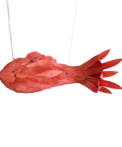 GloboStar® GOURAMI 02360 Boho Κρεμαστό Φωτιστικό Οροφής Μονόφωτο 1 x E27 AC220-240V IP20 – Μ70 x Π40 x Υ27cm – Κόκκινο Λεπτό Φύλλο Ξύλου Πλέγμα