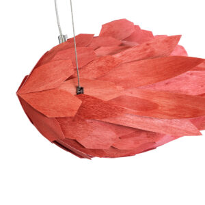 GloboStar® GOURAMI 02360 Boho Κρεμαστό Φωτιστικό Οροφής Μονόφωτο 1 x E27 AC220-240V IP20 – Μ70 x Π40 x Υ27cm – Κόκκινο Λεπτό Φύλλο Ξύλου Πλέγμα