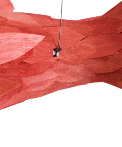 GloboStar® GOURAMI 02360 Boho Κρεμαστό Φωτιστικό Οροφής Μονόφωτο 1 x E27 AC220-240V IP20 – Μ70 x Π40 x Υ27cm – Κόκκινο Λεπτό Φύλλο Ξύλου Πλέγμα