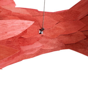 GloboStar® GOURAMI 02360 Boho Κρεμαστό Φωτιστικό Οροφής Μονόφωτο 1 x E27 AC220-240V IP20 – Μ70 x Π40 x Υ27cm – Κόκκινο Λεπτό Φύλλο Ξύλου Πλέγμα