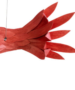 GloboStar® GOURAMI 02360 Boho Κρεμαστό Φωτιστικό Οροφής Μονόφωτο 1 x E27 AC220-240V IP20 – Μ70 x Π40 x Υ27cm – Κόκκινο Λεπτό Φύλλο Ξύλου Πλέγμα