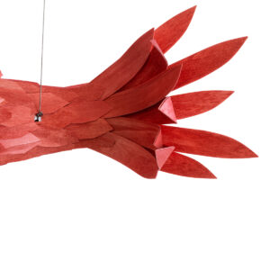 GloboStar® GOURAMI 02360 Boho Κρεμαστό Φωτιστικό Οροφής Μονόφωτο 1 x E27 AC220-240V IP20 – Μ70 x Π40 x Υ27cm – Κόκκινο Λεπτό Φύλλο Ξύλου Πλέγμα