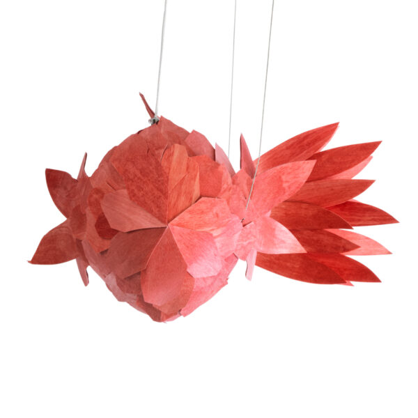 GloboStar® GOURAMI 02361 Boho Κρεμαστό Φωτιστικό Οροφής Μονόφωτο 1 x E27 AC220-240V IP20 – Μ100 x Π72 x Υ36cm – Κόκκινο Λεπτό Φύλλο Ξύλου Πλέγμα
