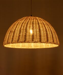 GloboStar® MONTANA 02378 Boho Κρεμαστό Φωτιστικό Οροφής Μονόφωτο 1 x E27 AC220-240V IP20 – Φ50 x Υ25cm – Μπεζ Μπαμπού Πλέγμα Καμπάνα – 5 Χρόνια Εγγύηση