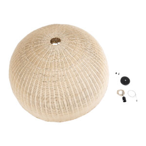 GloboStar® MONTANA 02380 Boho Κρεμαστό Φωτιστικό Οροφής Μονόφωτο 1 x E27 AC220-240V IP20 – Φ120 x Υ60cm – Μπεζ Μπαμπού Πλέγμα Καμπάνα