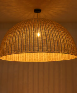 GloboStar® MONTANA 02380 Boho Κρεμαστό Φωτιστικό Οροφής Μονόφωτο 1 x E27 AC220-240V IP20 – Φ120 x Υ60cm – Μπεζ Μπαμπού Πλέγμα Καμπάνα