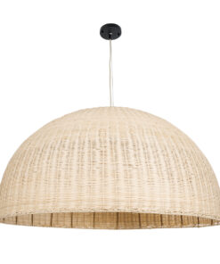 GloboStar® MONTANA 02380 Boho Κρεμαστό Φωτιστικό Οροφής Μονόφωτο 1 x E27 AC220-240V IP20 – Φ120 x Υ60cm – Μπεζ Μπαμπού Πλέγμα Καμπάνα