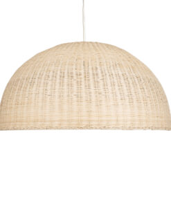 GloboStar® MONTANA 02380 Boho Κρεμαστό Φωτιστικό Οροφής Μονόφωτο 1 x E27 AC220-240V IP20 – Φ120 x Υ60cm – Μπεζ Μπαμπού Πλέγμα Καμπάνα