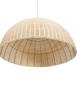 GloboStar® MONTANA 02380 Boho Κρεμαστό Φωτιστικό Οροφής Μονόφωτο 1 x E27 AC220-240V IP20 – Φ120 x Υ60cm – Μπεζ Μπαμπού Πλέγμα Καμπάνα