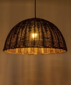 GloboStar® MONTANA 02381 Boho Κρεμαστό Φωτιστικό Οροφής Μονόφωτο 1 x E27 AC220-240V IP20 – Φ50 x Υ25cm – Σκούρο Καφέ Μπαμπού Πλέγμα Καμπάνα – 5 Χρόνια Εγγύηση