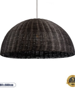 GloboStar® MONTANA 02382 Boho Κρεμαστό Φωτιστικό Οροφής Μονόφωτο 1 x E27 AC220-240V IP20 – Φ80 x Υ40cm – Σκούρο Καφέ Μπαμπού Πλέγμα Καμπάνα – 5 Χρόνια Εγγύηση