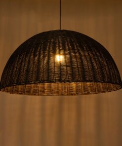 GloboStar® MONTANA 02382 Boho Κρεμαστό Φωτιστικό Οροφής Μονόφωτο 1 x E27 AC220-240V IP20 – Φ80 x Υ40cm – Σκούρο Καφέ Μπαμπού Πλέγμα Καμπάνα – 5 Χρόνια Εγγύηση