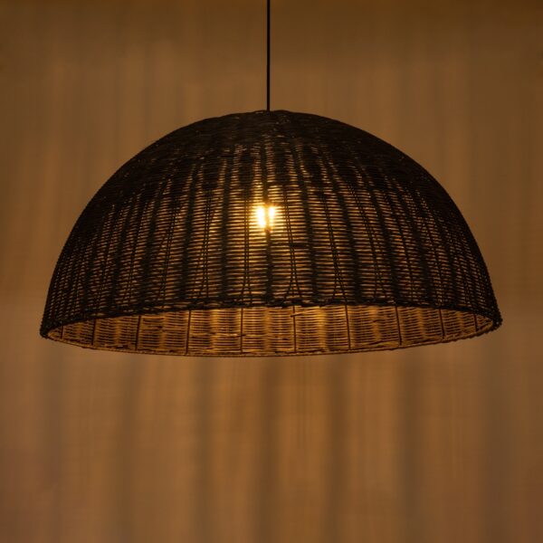 GloboStar® MONTANA 02382 Boho Κρεμαστό Φωτιστικό Οροφής Μονόφωτο 1 x E27 AC220-240V IP20 – Φ80 x Υ40cm – Σκούρο Καφέ Μπαμπού Πλέγμα Καμπάνα – 5 Χρόνια Εγγύηση