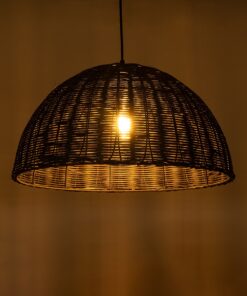 GloboStar® MONTANA 02383 Boho Κρεμαστό Φωτιστικό Οροφής Μονόφωτο 1 x E27 AC220-240V IP20 – Φ50 x Υ25cm – Μαύρο Μπαμπού Πλέγμα Καμπάνα – 5 Χρόνια Εγγύηση