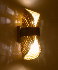 GloboStar® GUAVA 02385 Boho Φωτιστικό Τοίχου – Απλίκα Δίφωτο 2 x G9 AC220-240V IP20 – Μ11 x Π13 x Υ30cm – Μπεζ Ξύλινο Μπαμπού Πλέγμα με Καφέ Δέρμα